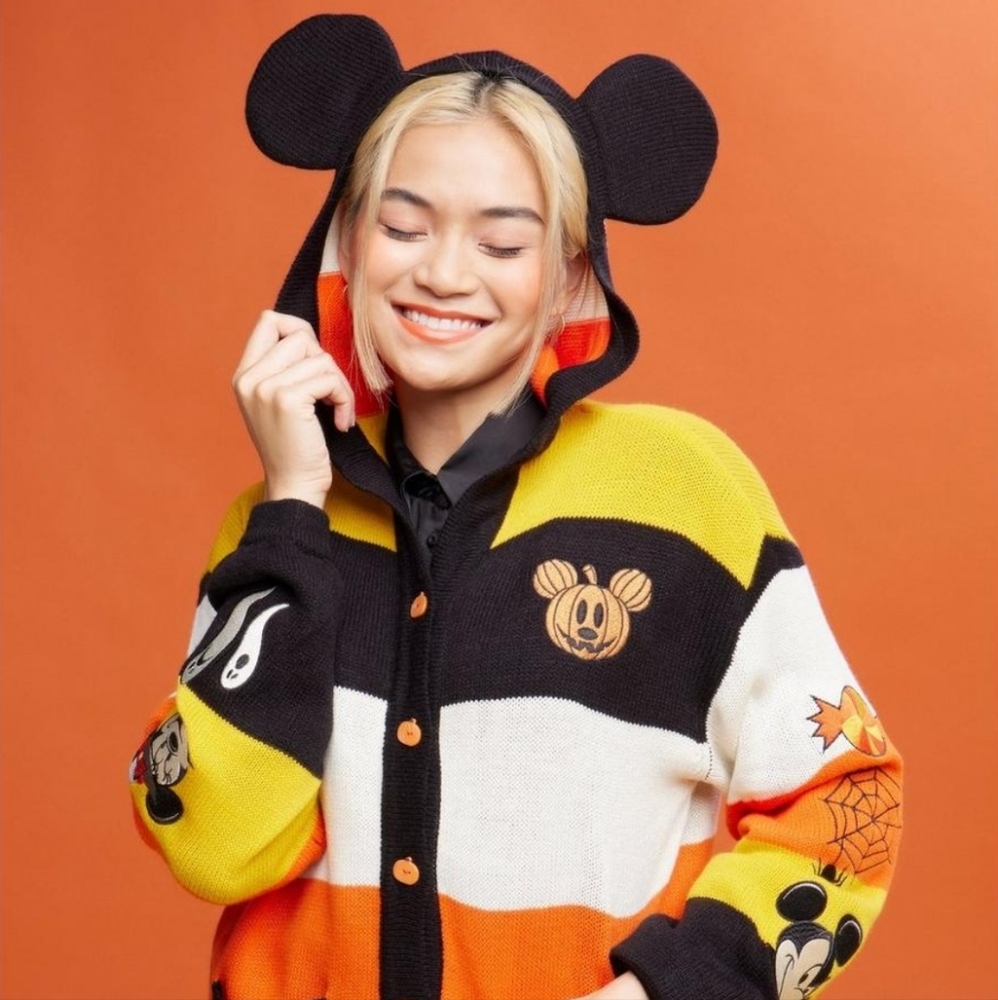 Disney Halloween Mickey Mouse Candy Corn Stripe Hooded Cardigan 3XL NWT
